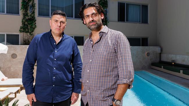 Jon Adgemis, right, at his Oxford House venture in Sydney’s Paddington with his group’s hospitality chief, Peter Crinis. Picture: NCA NewsWire / David Swift