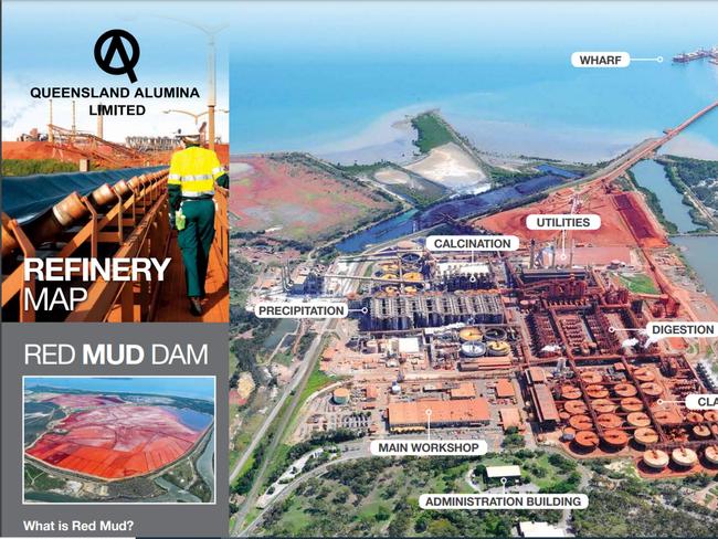 A site map of Queensland Alumina Limited explaining the features of the alumina refinery, which was once the world's biggest. Picture: Rio Tinto.