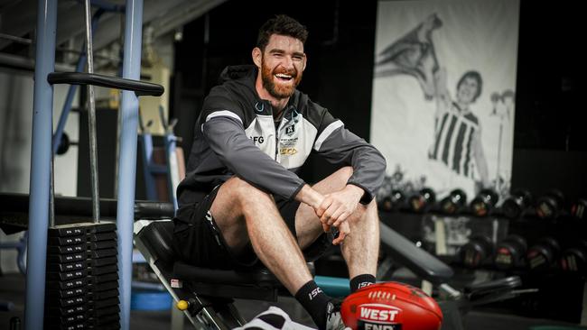 Tyson Goldsack has finished his career at Collingwood but will continue in the black and white with Port Adelaide’s SANFL side. Picture: AAP/Mike Burton