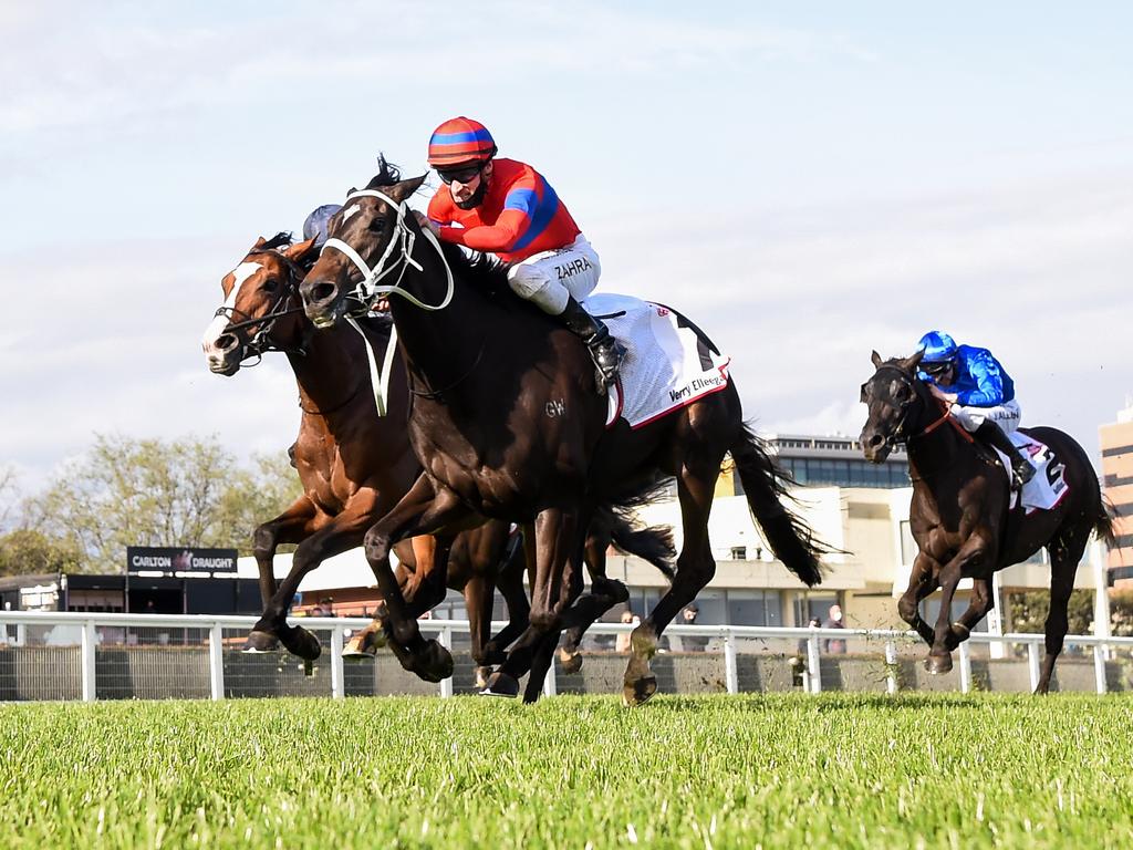 Verry Elleegant (NZ) ridden by Mark Zahra wins the Caulfield Cup. (Pat Scala /Racing Photos via Getty Images)