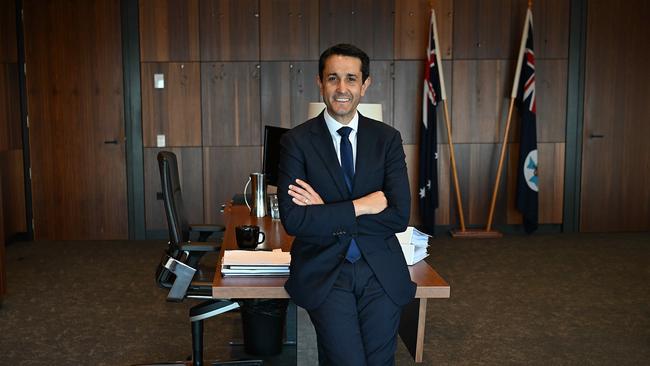 Premier David Crisafulli in his new, office at 1 William, Brisbane. Picture: Lyndon Mechielsen