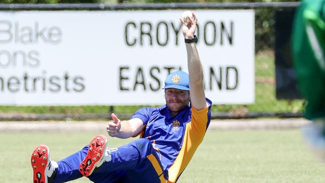 Jack Craig of Williamstown takes the catch to dismiss Steven Wright of Croydon. Picture: George Salpigtidis