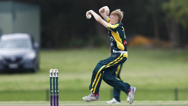 Leo Thornton caused plenty of trouble with his left-arm wrist spinners. Picture: Michael Gorton