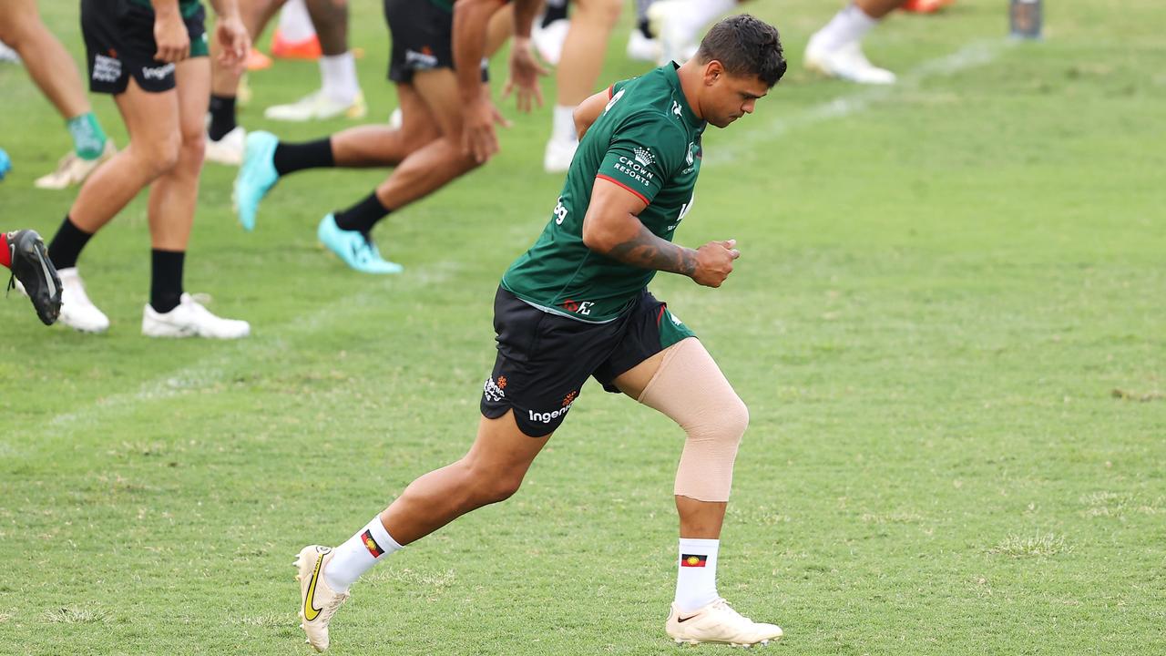 Rabbitohs fullback Latrell Mitchell at Souths training at Redfern Oval on Monday. Picture: Mark Kolbe/Getty Images