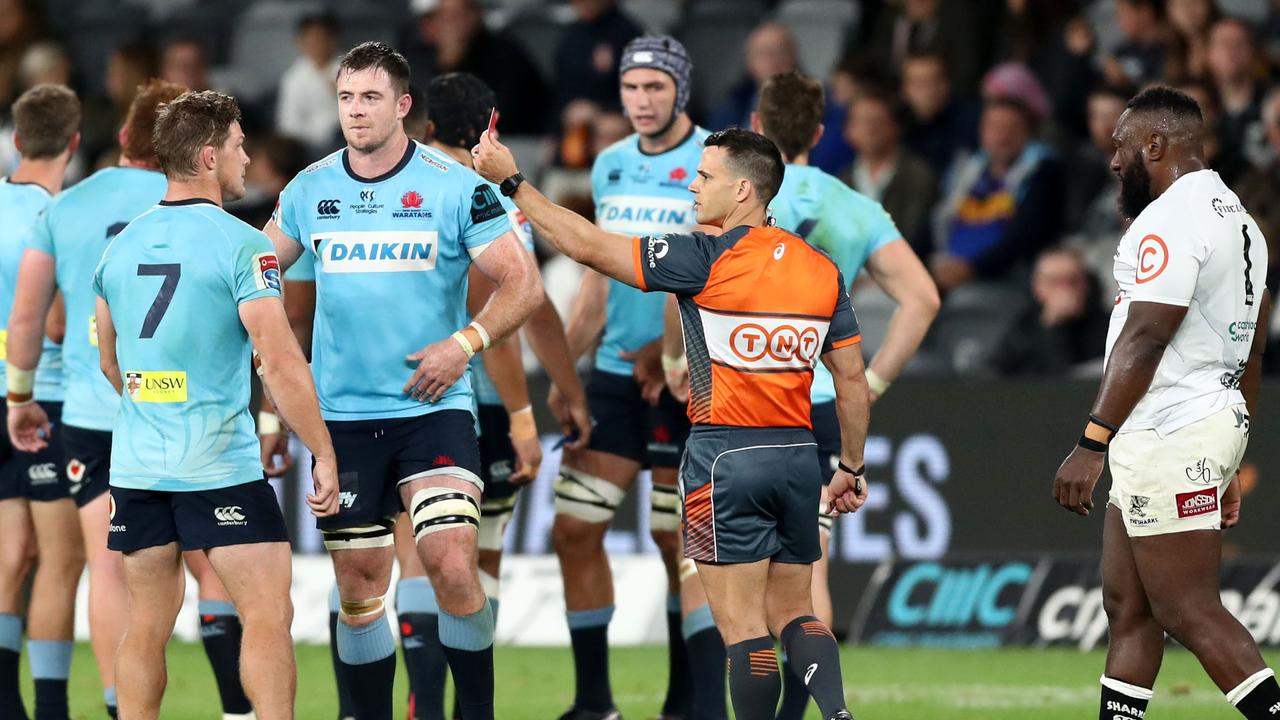 Super Rugby Waratahs beaten by Sharks, match report, highlights, video, red card, Jed Holloway, Israel Folau