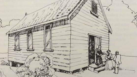 A sketch of the 1891 weatherboard School-church building as it was originally built. Picture: St John’s Anglican Church archives.