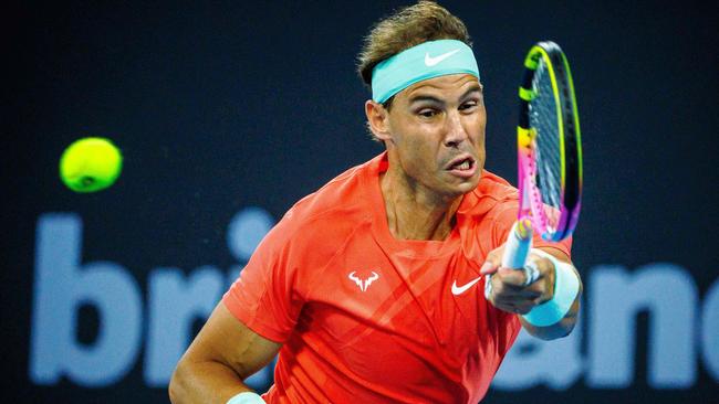 Nadal during his doubles match at the Brisbane International on Sunday Picture: AFP