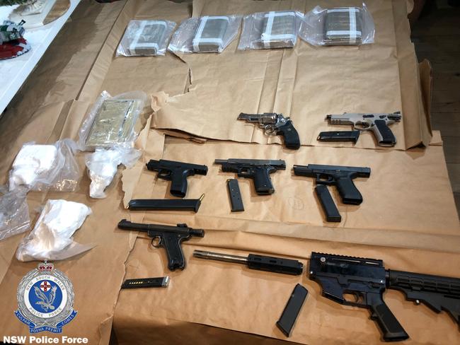 The arsenal of weapons seized by Strike Force Raptor officers. Picture: NSW Police