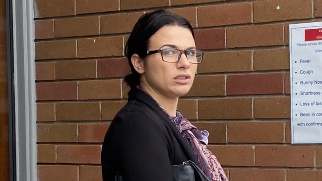 Jerrica Mitchell-Coburn leaving Belmont Court House. Picture: Emily Burley.