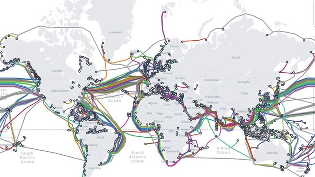 The global submarine cable network. Picture: Submarine Cable Map / TeleGeography