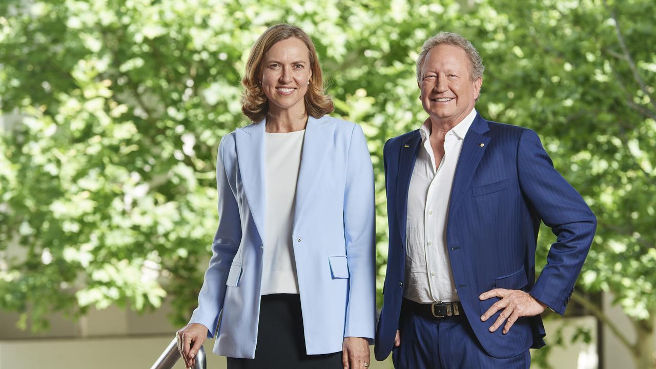 New Fortescue iron ore chief Fiona Hick and chief executive Andrew Forrest. Picture: Frances Andrijich