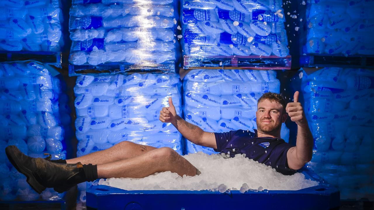 Josh Hoffman cools off at Arctic Ice Factory at Regency Park. Picture: NCA NewsWire / Roy VanDerVegt