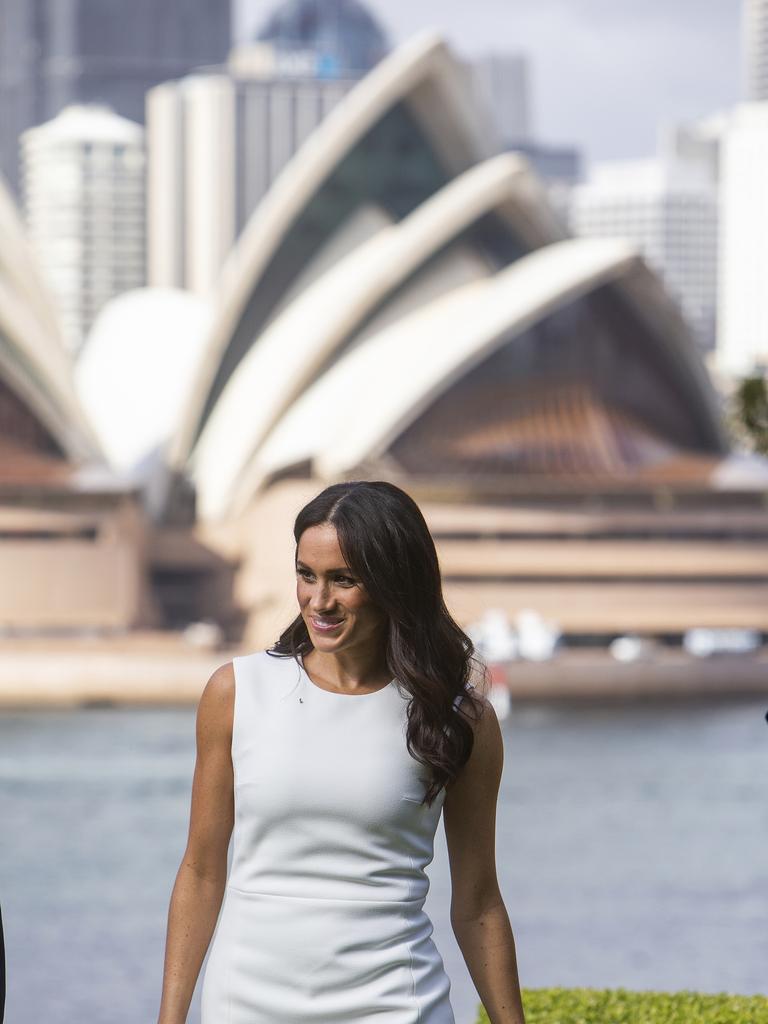 Meghan, the Duchess of Sussex, outside the Sydney Opera House. Picture: (AAP Image/AP Pool, Steve Christo)