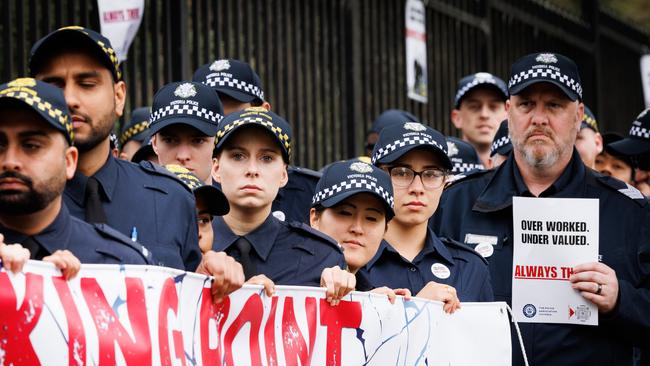 MELBOURNE, AUSTRALIA- NewsWire November 14, 2024: Victorian Police stage a walkout protest at Victorian Police Academy in Glen Waverley over ongoing industrial relations pay disputes. Picture: NewsWire / Nadir Kinani