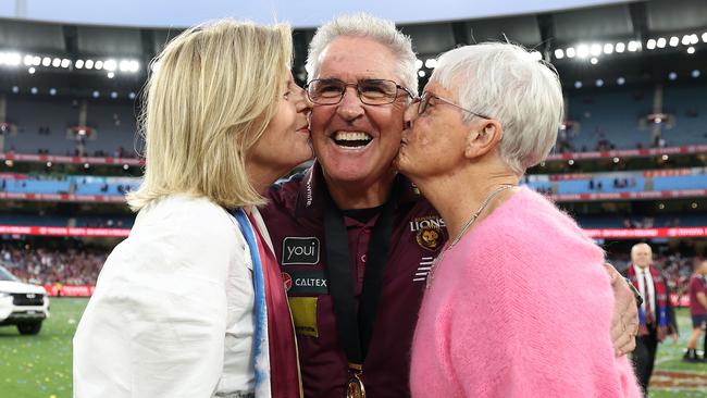 MELBOURNE, AUSTRALIA - SEPTEMBER 28: Chris Fagan, Senior Coach of the Lions poses with his wife Ursula and his mother Beth celebrate after the Lions defeated the Swans the AFL Grand Final match between Sydney Swans and Brisbane Lions at Melbourne Cricket Ground, on September 28, 2024, in Melbourne, Australia. (Photo by Robert Cianflone/AFL Photos via Getty Images)