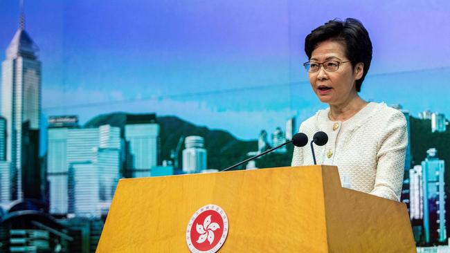 Hong Kong chief executive Carrie Lam’s government has handed Australia a rare rebuke. Picture: AFP