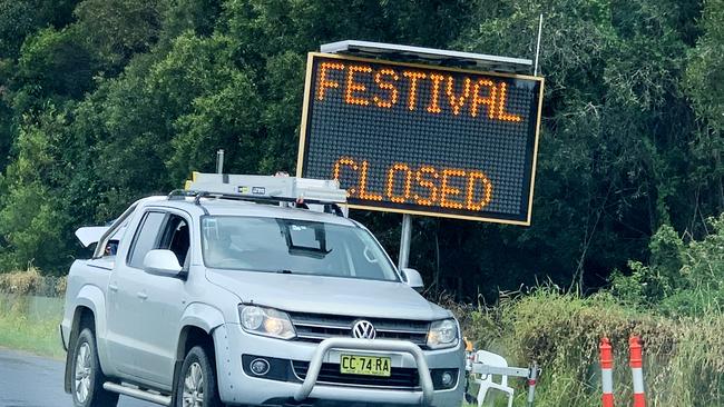 FESTIVAL CLOSED: The sign which at the front of the Bluesfest precinct after it was announced that the event would not be going ahead due to a current Covid-19 outbreak locally. Picture: NCA NewsWire / Scott Powick