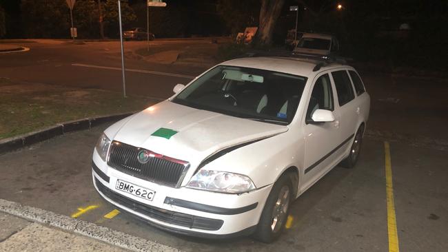 A Skoda station wagon, allegedly being driven by a drink driver, which struck a man using an ATM at Allambie Heights. Picture: Jim O'Rourke