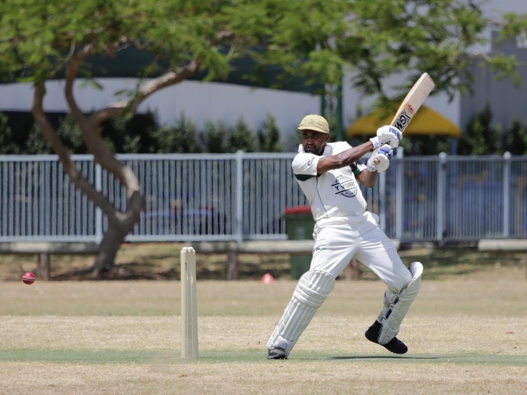 Action from the Cricket Gold Coast third grade game - a tribute to Vikas Malhotra - between Queens and Palm Beach at Dux Oval. Picture: Jodie Henderson