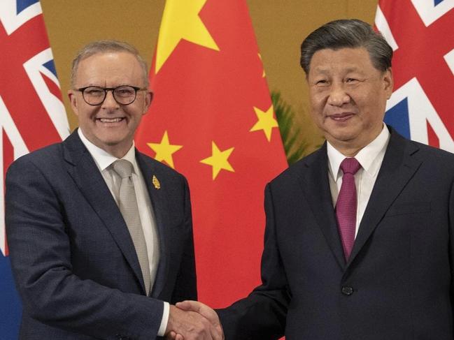 Australia's Prime Minister Anthony Albanese meets China's President Xi Jinping in a bilateral meeting during the 2022 G20 summit in Nusa Dua, Bali, Indonesia, Tuesday, November 15, 2022. Picture: Twitter