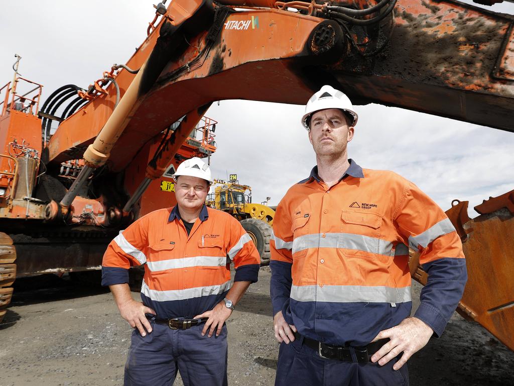 Andy Scouller and Dave O’Dwyer pictured at the New Acland Mine. Picture: Josh Woning