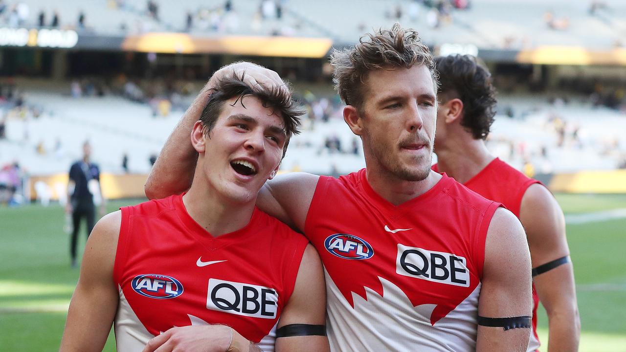 Errol Gulden and Luke Parker post-game. Picture: Michael Klein