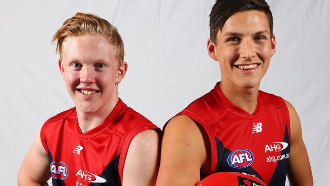 Melbourne’s latest draftees Clayton Oliver and Sam Weideman. Picture: Sarah Reed