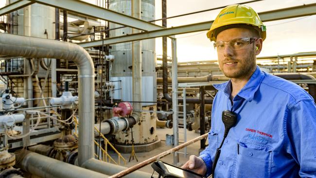 A Santos employee at the Moomba gas plant.