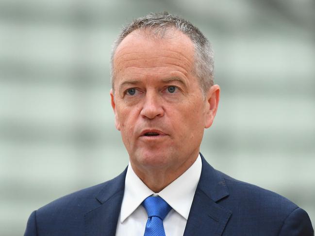 MELBOURNE, AUSTRALIA - NOVEMBER 13:  Federal Opposition leader Bill Shorten MP speaks to the media during an Essendon Bombers AFL media opportunity on November 13, 2018 in Melbourne, Australia. Federal Opposition leader Bill Shorten MP commited $4 million to support the second stage of development for the Bombers and Australian Paralympic Committee's home base, The Hangar, if elected at the next Federal Election.  (Photo by Quinn Rooney/Getty Images)