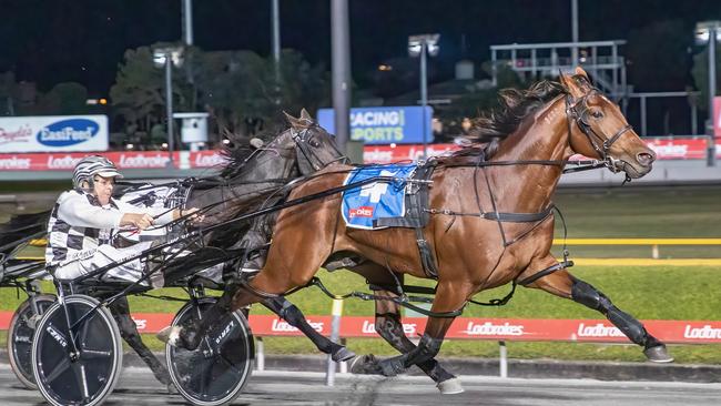 Leap To Fame wins the Sunshine Sprint. Picture: Dan Costello