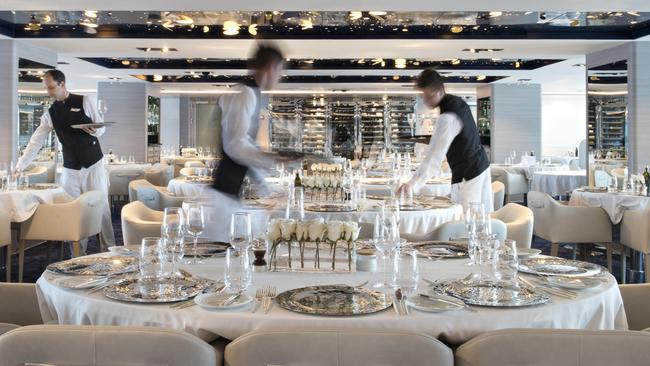 Staff ready the ship’s Le Céleste restaurant. Picture: supplied.