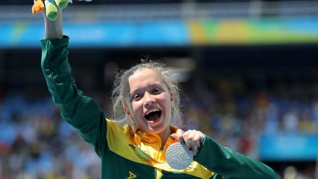 Isis Holt celebrates her silver medal.