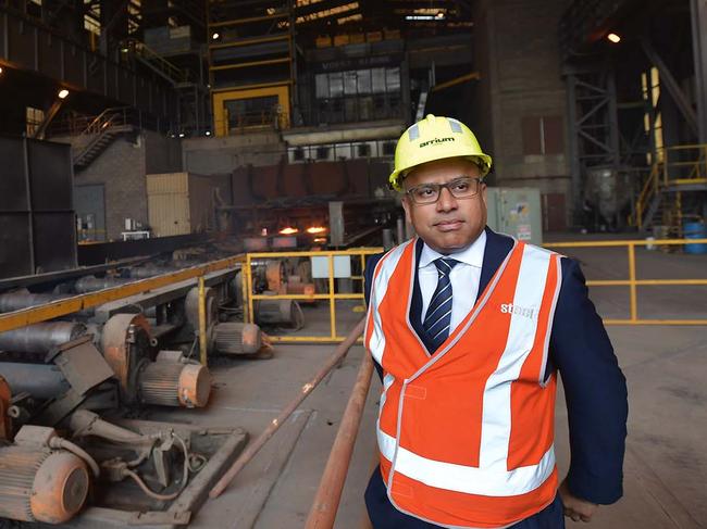 EMBARGO FOR TWAM 12 OCT 2019  NO REUSE WITHOUT PERMISSIONHead of GFG Sanjeev Gupta visits the Arrium Steel plant in Whyalla, South Australia. Monday, July, 17, 2017. British industrialist Sanjeev Gupta plans to invest $1 billion or more in Arrium's Whyalla Steelworks to ensure its future viability. (AAP Image/David Mariuz) NO ARCHIVING