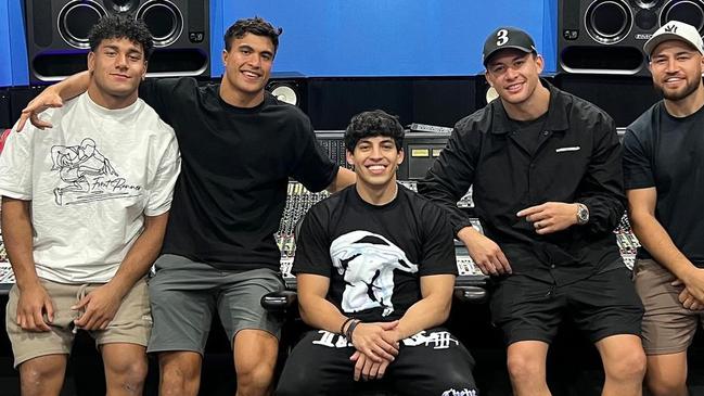 Siua Wong, Joseph-Aukuso Suaalii, Joseph Manu in the recording studio. Pic: Instagram