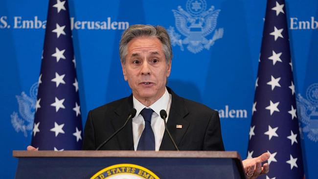 Antony Blinken holds a press conference in Tel Aviv on Wednesday. Picture: AFP