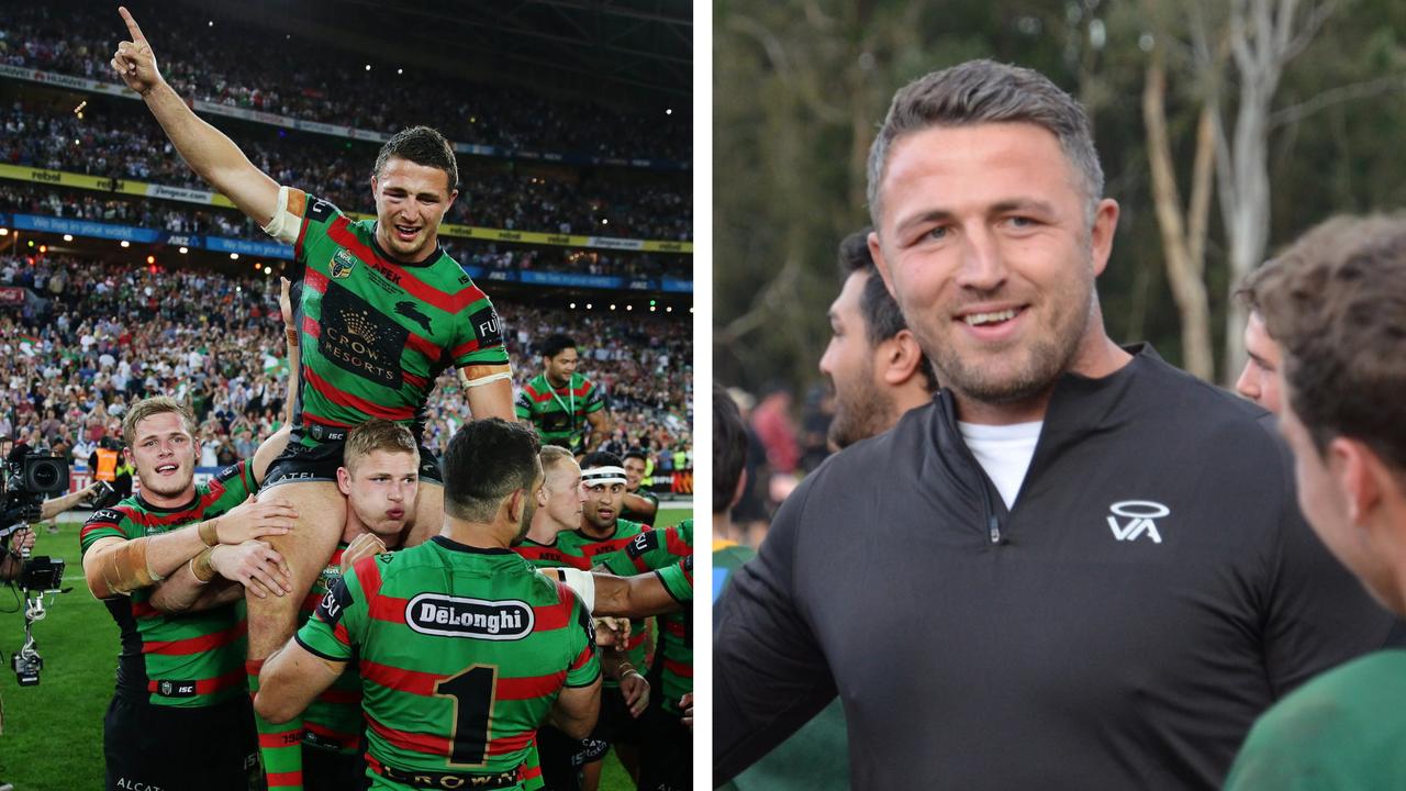 Sam Burgess in 2014 and 2022.