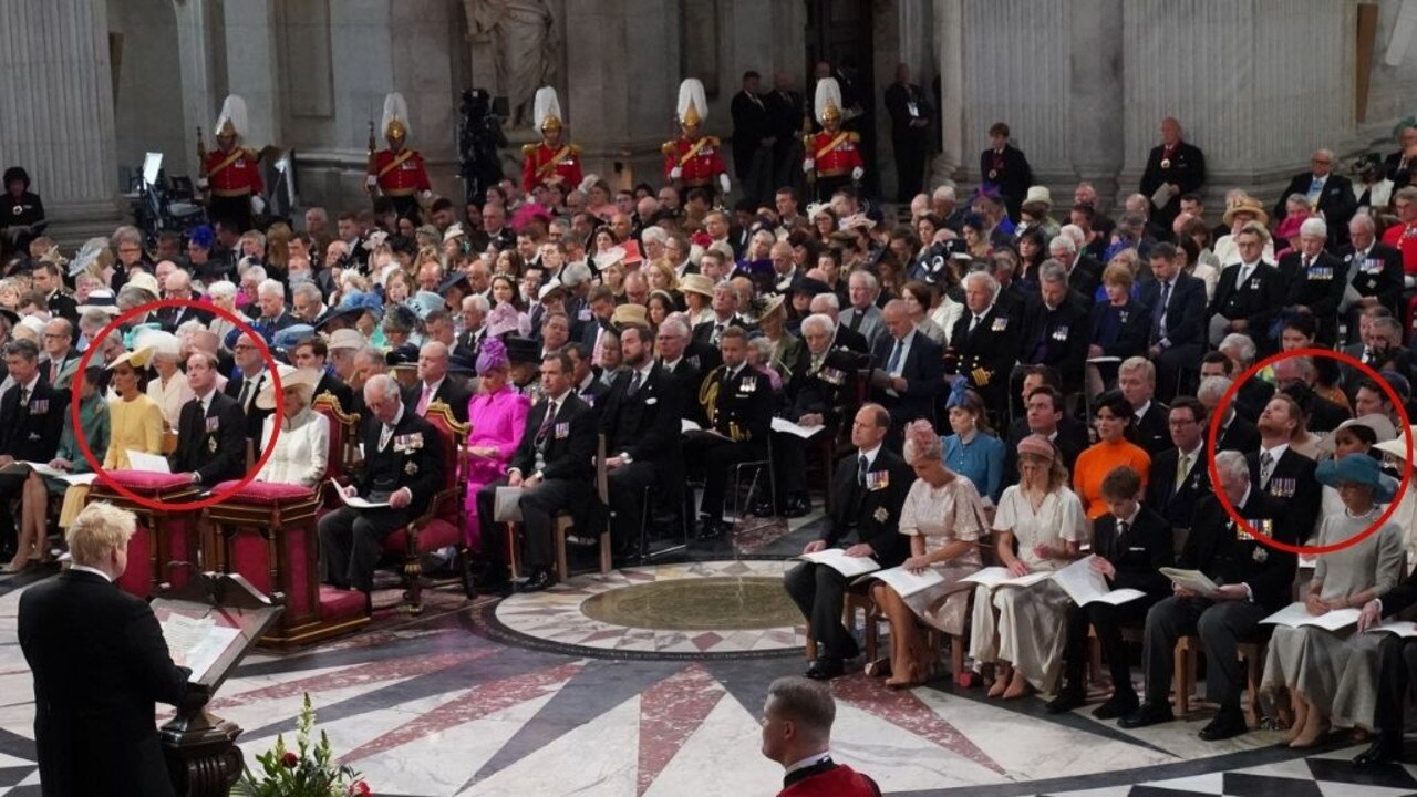 Where Kate and Wills were sitting compared to Meghan and Prince Harry. Picture: Getty