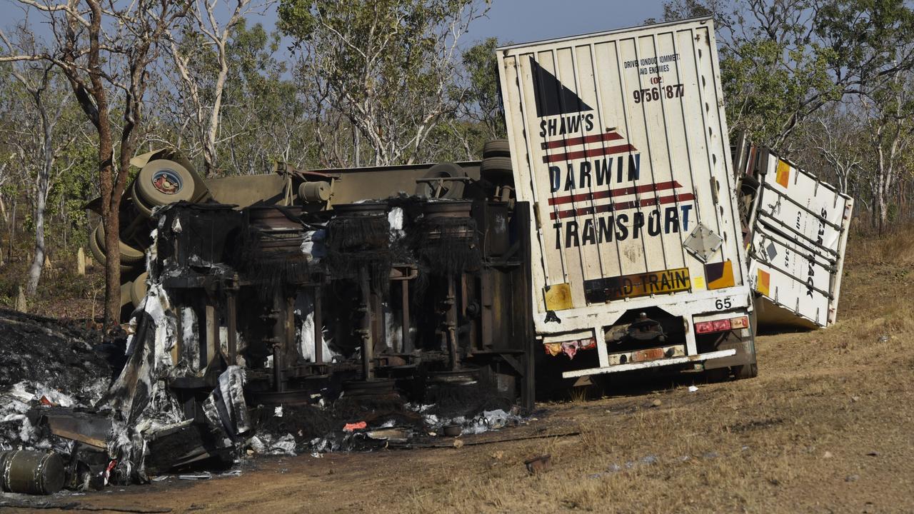 NT Police responded to a horror multiple fatality crash between a road train and four-wheel drive on the Stuart Highway on Friday. Picture: Sierra Haigh