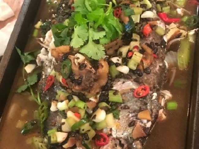 Black bean-flavoured grilled barramundi from Nice Fish Chinese Restaurant was the meal Chunping Quan ate on the day of the incident. Picture: Supplied