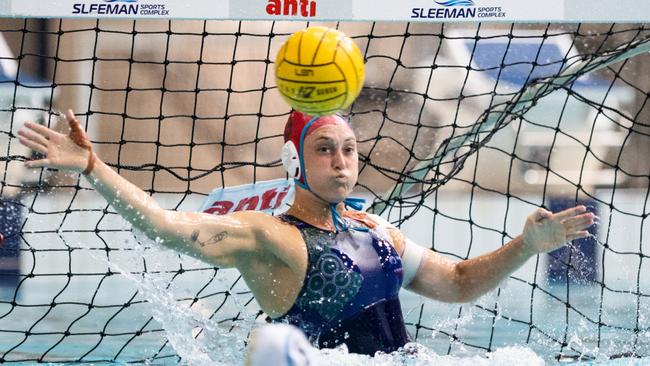 Claire Durston in action for the Australian national water polo team.