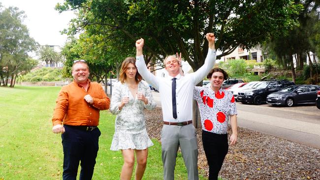 Finally the year is done! (L-R) Andrew Beaton (staff), Annelise Brown, Chris Breton (staff), Laim Nelson Picture: Amy Ziniak