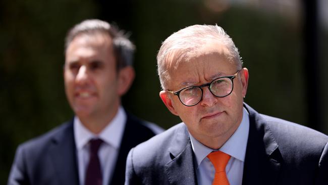 Prime Minister Anthony Albanese and Treasurer Jim Chalmers pictured at a press conference in Parramatta on Friday. Picture: NCA NewsWire / Damian Shaw