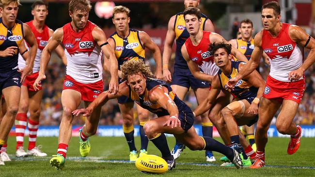 Thursday night’s clash between West Coast and Sydney became the highest rating show on Foxtel this year. Picture: Getty Images