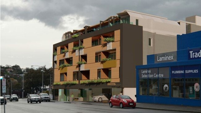 Facade of proposed Behrakis residential apartment complex at 40-44 Burnett St, North Hobart.Artists Impressions from a DA (Devemopment Application) for a proposed Behrakis residential apartment complex at 40-44 Burnett St, North Hobart.