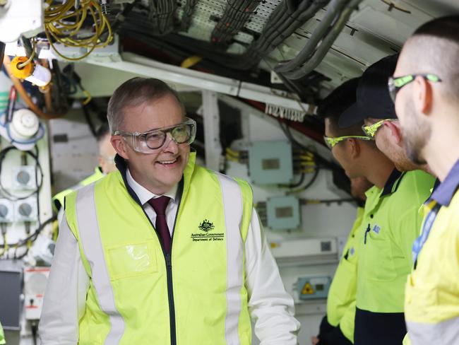 ADELAIDE, AUSTRALIA - NewsWire Photos April 3 2023: Australian Prime Minister Anthony Albanese tours the Collins Class Submarine at the Osborn Naval Shipyard in Adelaide. NCA NewsWire / David Mariuz