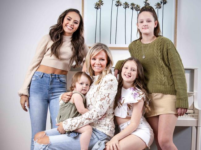 Mia (left) with mum Alex Fevola and sisters Tobi, Lulu and Leni. Picture: Nicole Cleary