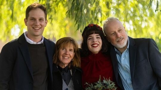 Evan, parents and sister at Danielle’s wedding in Philadelphia in October last year. Picture: Brandon Aquino Straus/WSJ