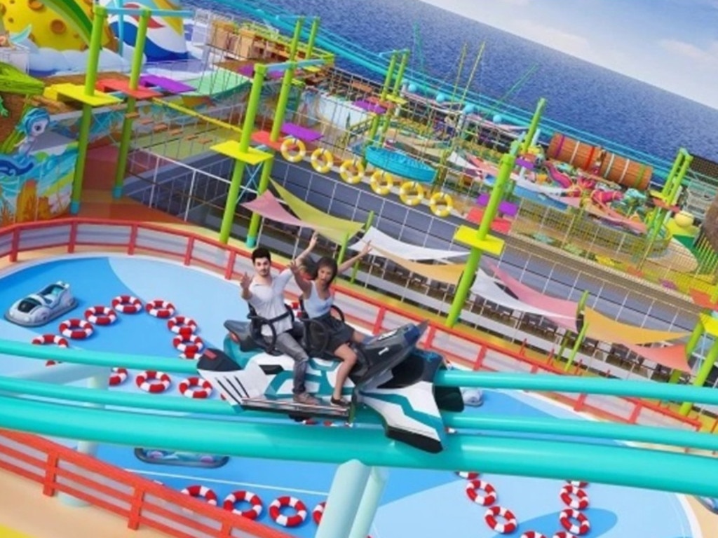 An artist impression of the water park and rollercoaster. Picture: Dream Cruises
