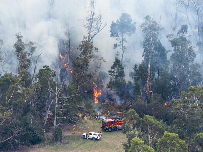 High temperatures and gusty winds are making conditions difficult for fire crews. Picture: Jason Edwards