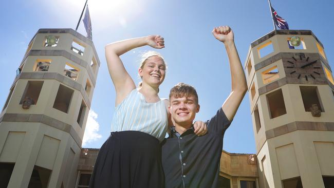 Grace Kennett and Marc Eksteen from Somerset College are off to university after achieving outstanding OP results. Picture: Glenn Hampson